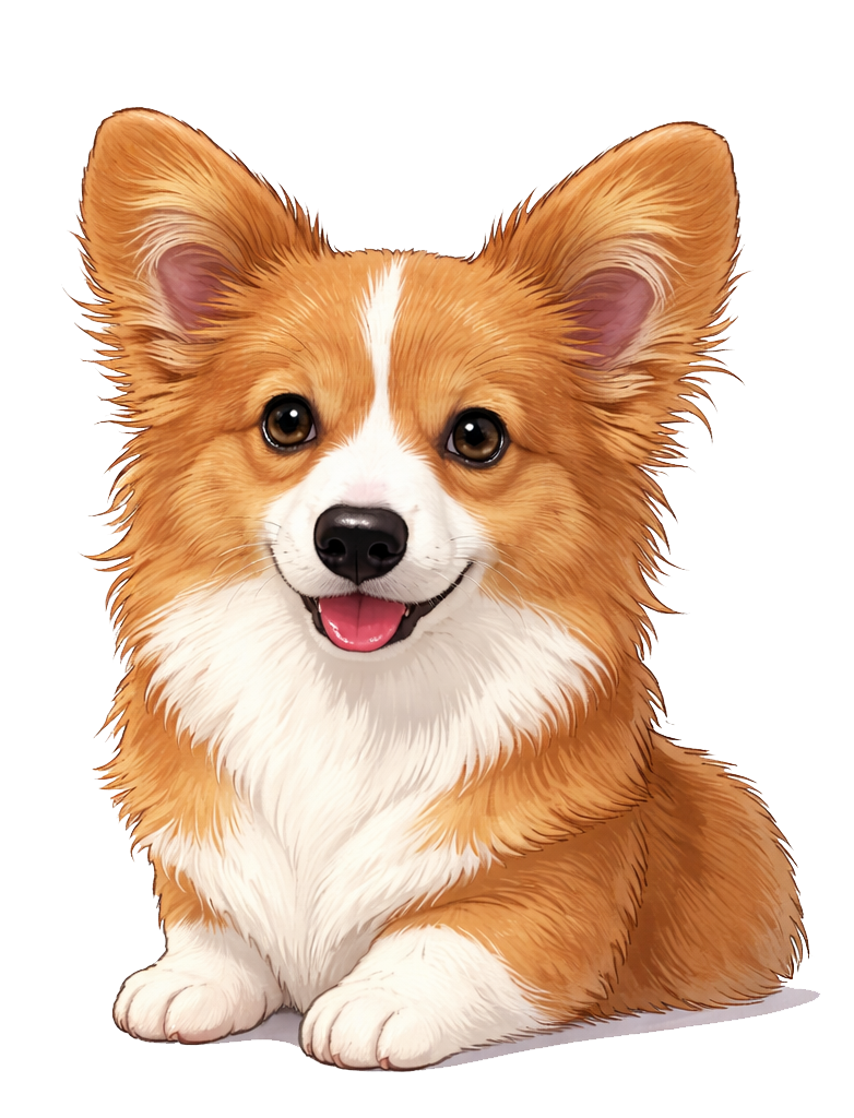 Soju, a fluffy corgi, looking to camera